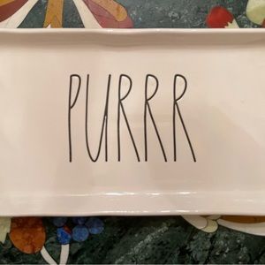 Rae Dunn PURRR ceramic trinket tray.